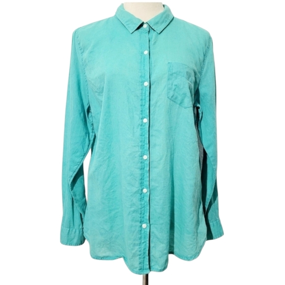 Old Navy Tops - Linen Cotton Blend Button Up Shirt Women’s Size Large Turquoise Color Old Navy